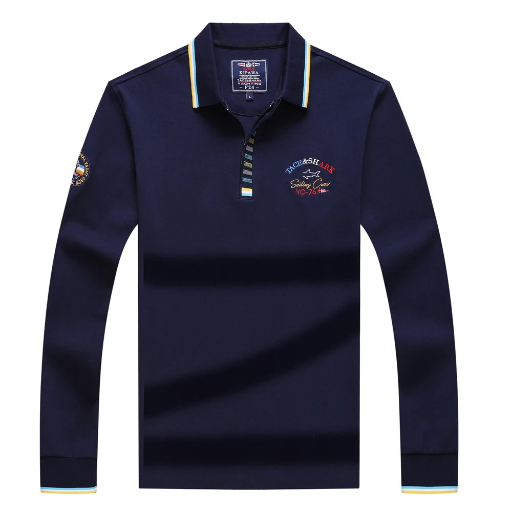 Men‘s Embroidery Solid Color Long Sleeve Polo Shirt