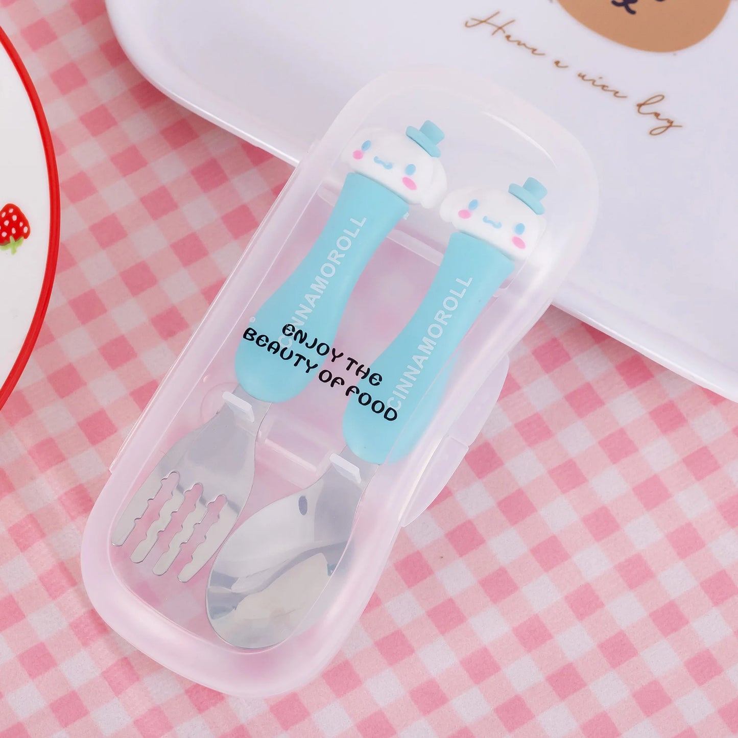 Anime Figure Hello Kitty Children Stainless Steel Cutlery Set Kuromi Cartoon Action Model Spoon Fork My Melody Baby Tableware