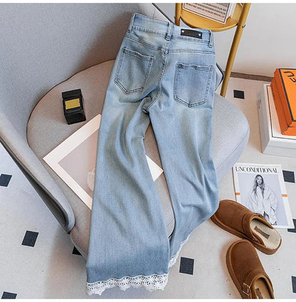 Fashion Lace Edge Blue Jeans