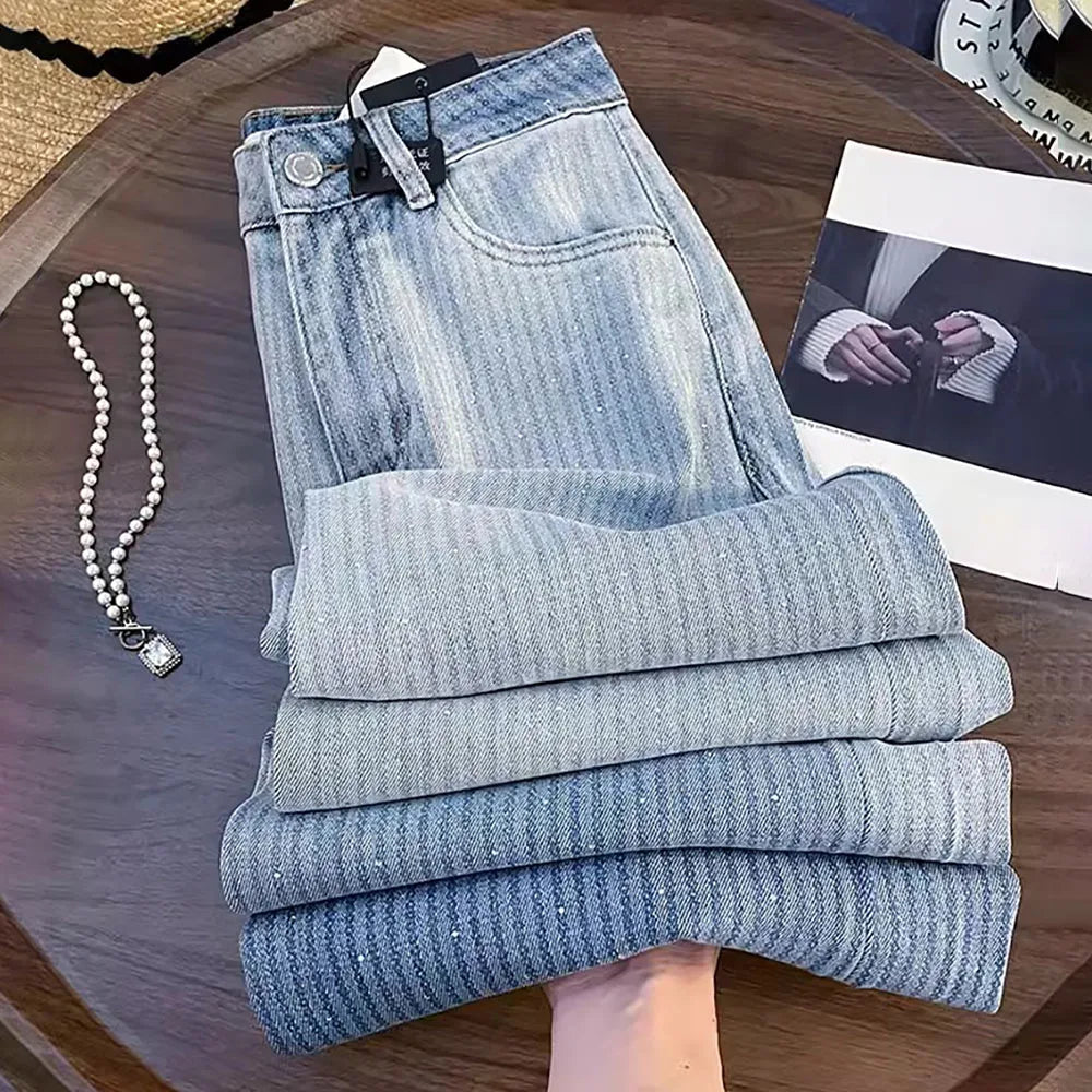 Shiny Rivet Wide Leg Jeans