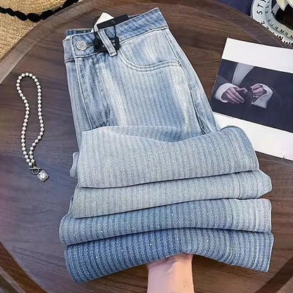 Shiny Rivet Wide Leg Jeans