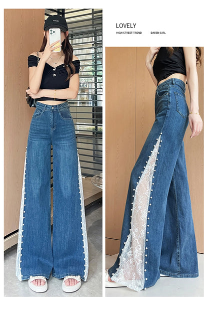 Lace Patchwork Wide Leg Jeans