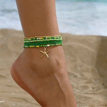 Bohemia Multilayer Rice Bead Anklet Set