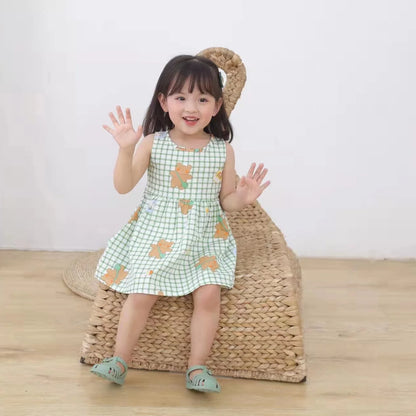 Summer Girls’ Floral Princess Dress – Sleeveless Cotton & Polyester Blend