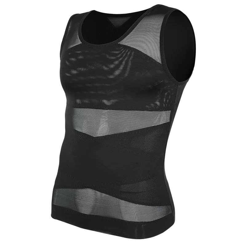 Men Compression Shirt Cross Mesh Tank Top Breathable Sleeveless Shapewear Undershirt Slimming Body Shaper Tummy Control Vest