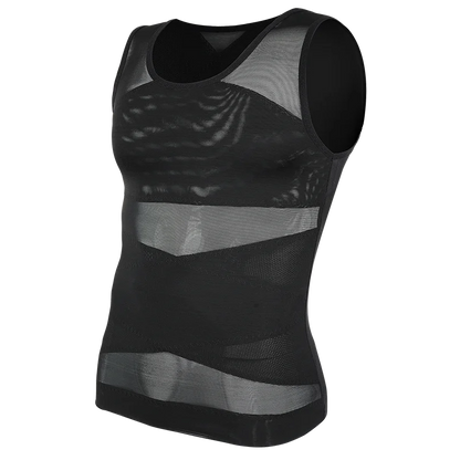 Men Compression Shirt Cross Mesh Tank Top Breathable Sleeveless Shapewear Undershirt Slimming Body Shaper Tummy Control Vest