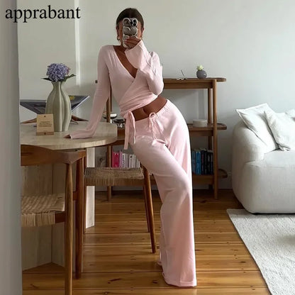Drawstring High Waist Trousers Set