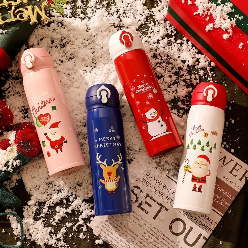 500ml Stainless Steel Christmas Thermos Cup Elk Santa Vacuum Water Bottle Thermos Cup with Lid Christmas Gift for Girl Friend