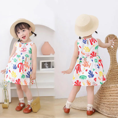Summer Girls’ Floral Princess Dress – Sleeveless Cotton & Polyester Blend