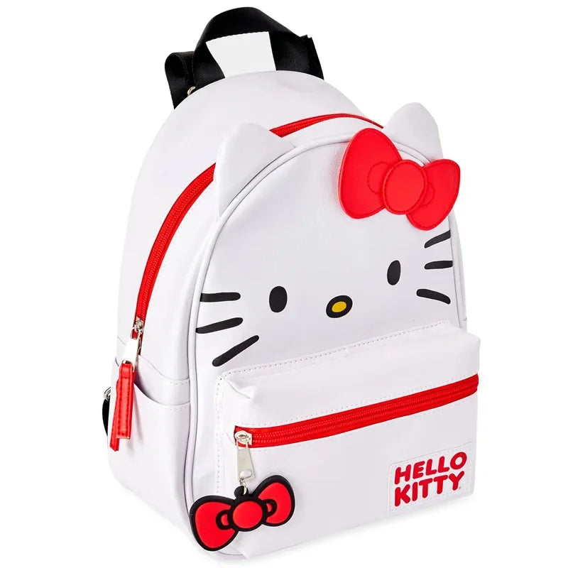 Cartoon Hello Kitty Backpack Anime Figure Student Schoolbag Girl Hello Kitty Kawaii PU Leather Big Capacity Knapsack Girl Gift