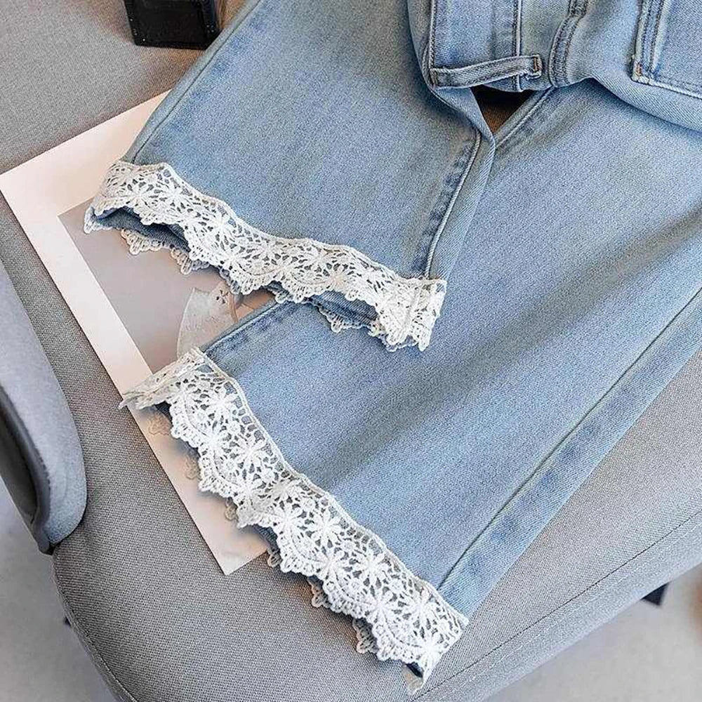 Fashion Lace Edge Blue Jeans