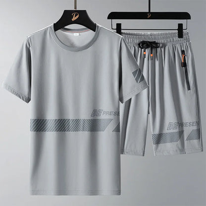 Men T Shirt Suit Shorts Tshirt Set