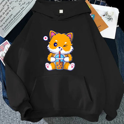 Boba Fox Drinking Print Women Hoodies