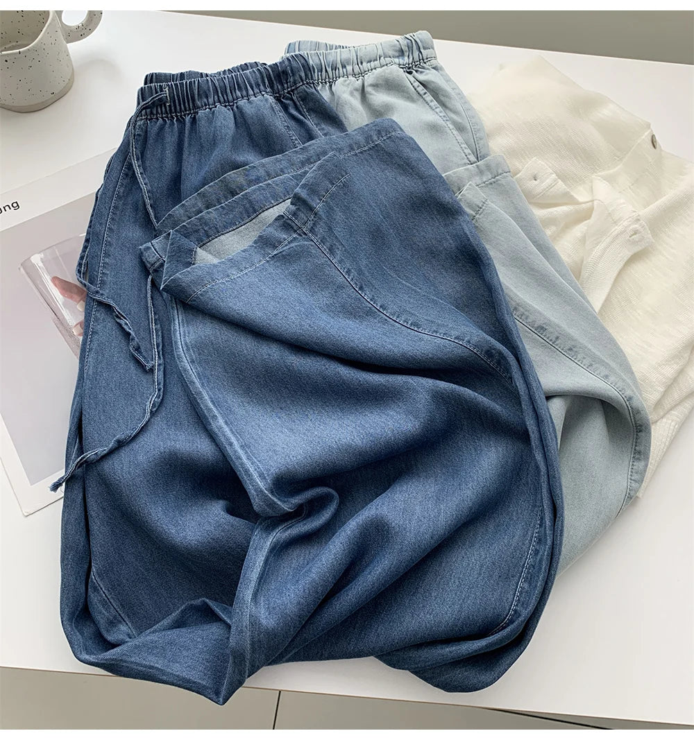Thin Ice Silk Denim Pants for Women