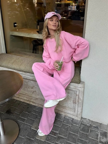 Casual Elastic Wide Leg Pants 2 Pieces Sets