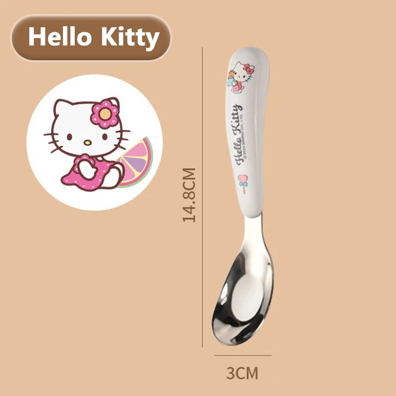 Sanrio Spoon Children Tableware Kuromi Cinnamoroll Hello Kitty My Melody Stainless Steel Toddler Dinnerware Cutlery Kids Gifts