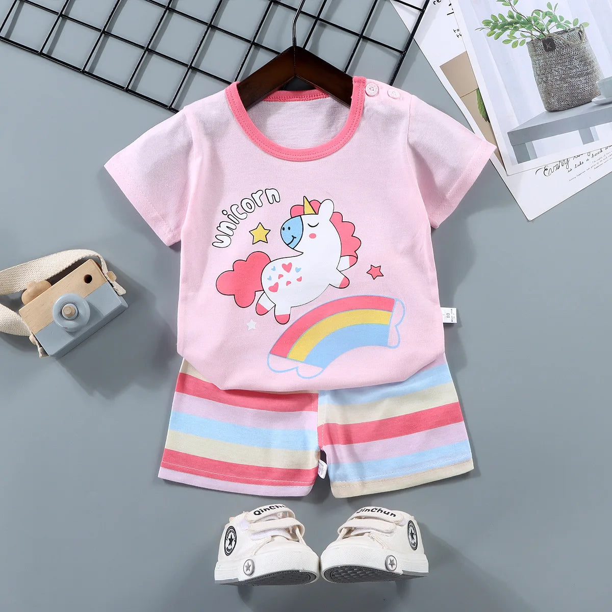 2PCS 100% Cotton Summer T-Shirt and Shorts Set for Toddlers