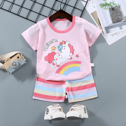 2PCS 100% Cotton Summer T-Shirt and Shorts Set for Toddlers