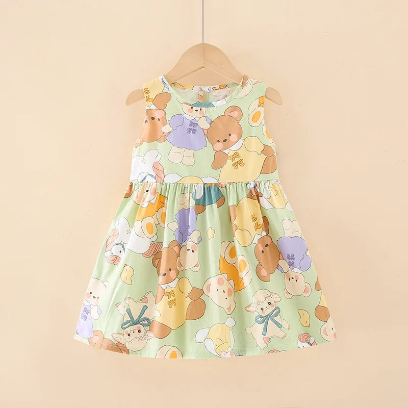 Summer Girls’ Floral Princess Dress – Sleeveless Cotton & Polyester Blend
