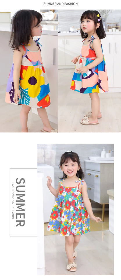 Summer Princess Floral Cotton Dress – Sleeveless Casual Dress for Girls