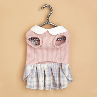 College Style Cute Pet Dress – Plaid Skirt for Small Dogs and Cats