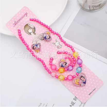 Kawaii Disney Frozen Elsa Girls Bracelet Ear Clip Ring Set Disney Princess Bracelet Cartoon Toys Kids Girls Jewelry Gifts