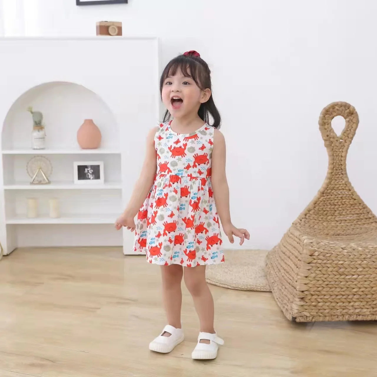 Summer Girls’ Floral Princess Dress – Sleeveless Cotton & Polyester Blend