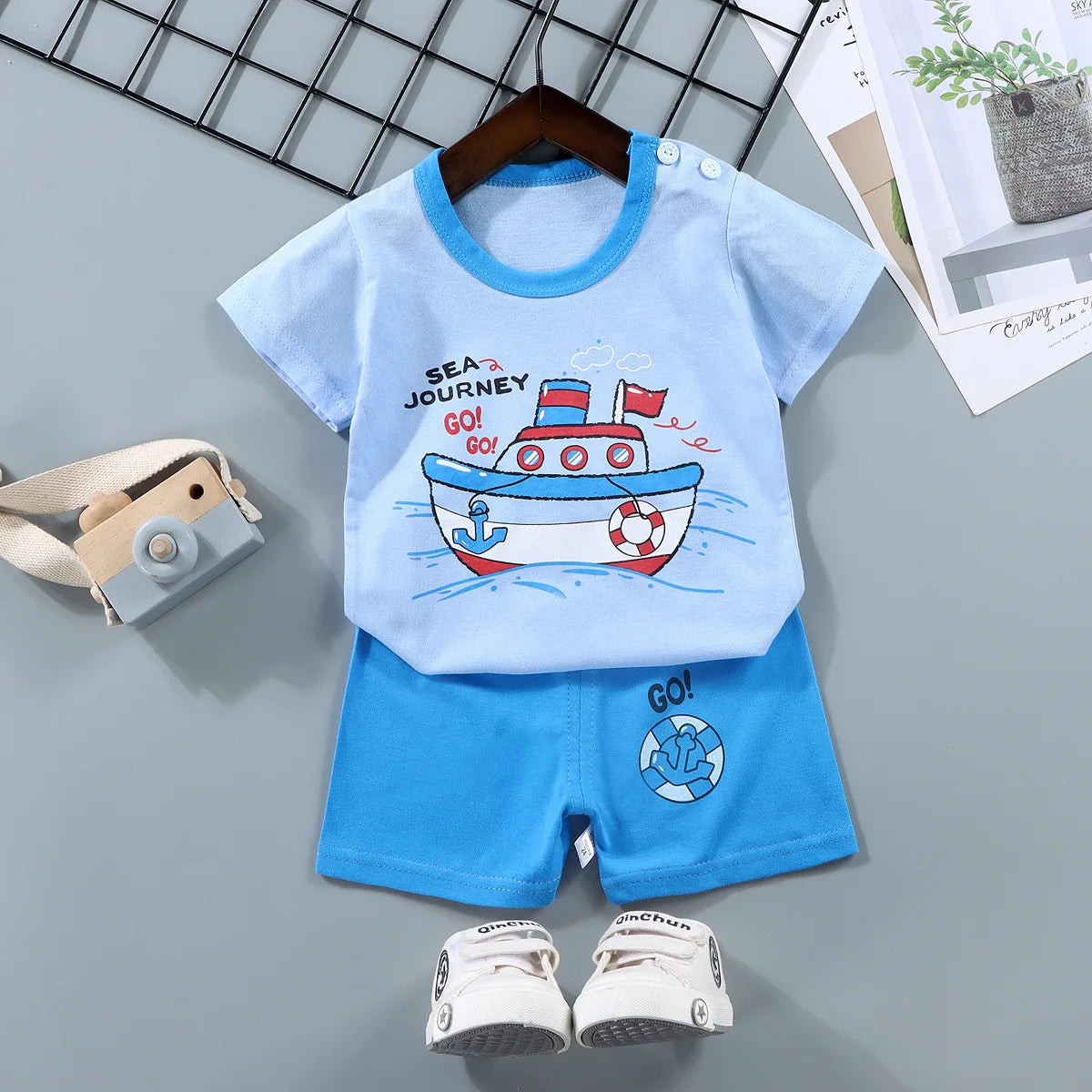 2PCS 100% Cotton Summer T-Shirt and Shorts Set for Toddlers