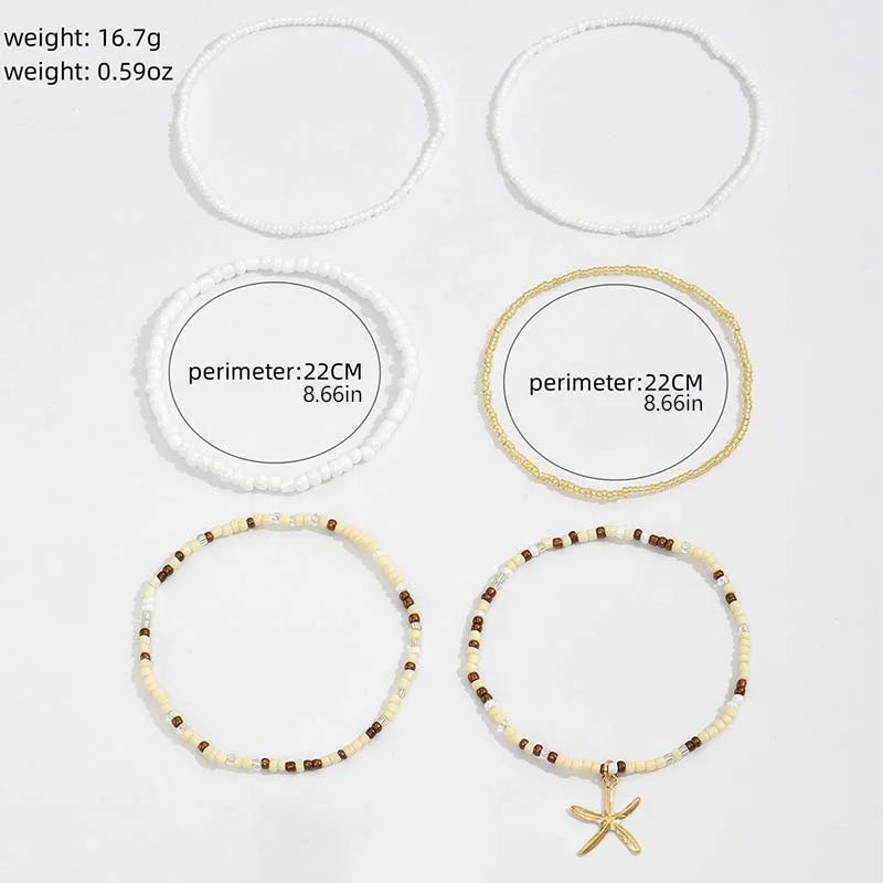 Bohemia Multilayer Rice Bead Anklet Set