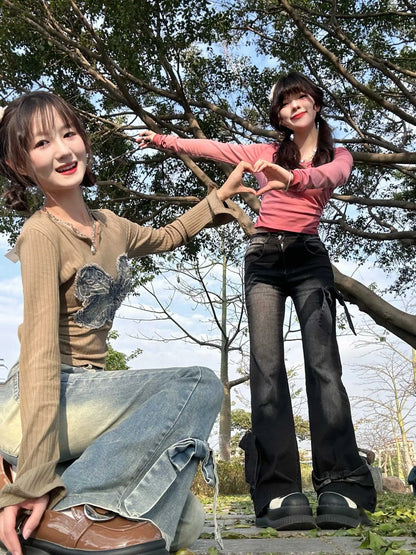 Vintage Bow Denim Flare Pants