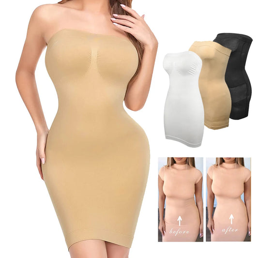 Strapless Shapewear Slip for Women Under Dress Full Slips Dress Tummy Control Camisole Body Shaper Seamless Corset Underwear