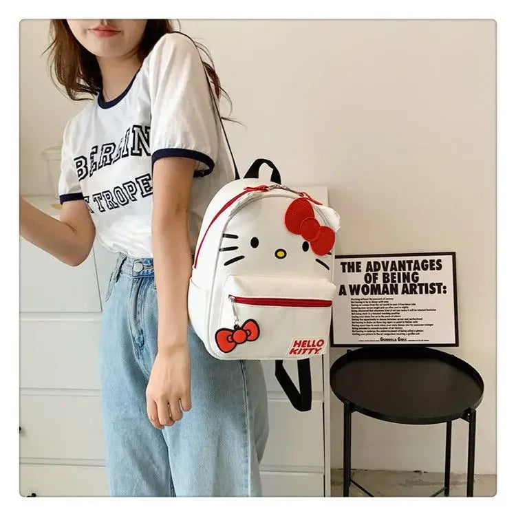 Cartoon Hello Kitty Backpack Anime Figure Student Schoolbag Girl Hello Kitty Kawaii PU Leather Big Capacity Knapsack Girl Gift