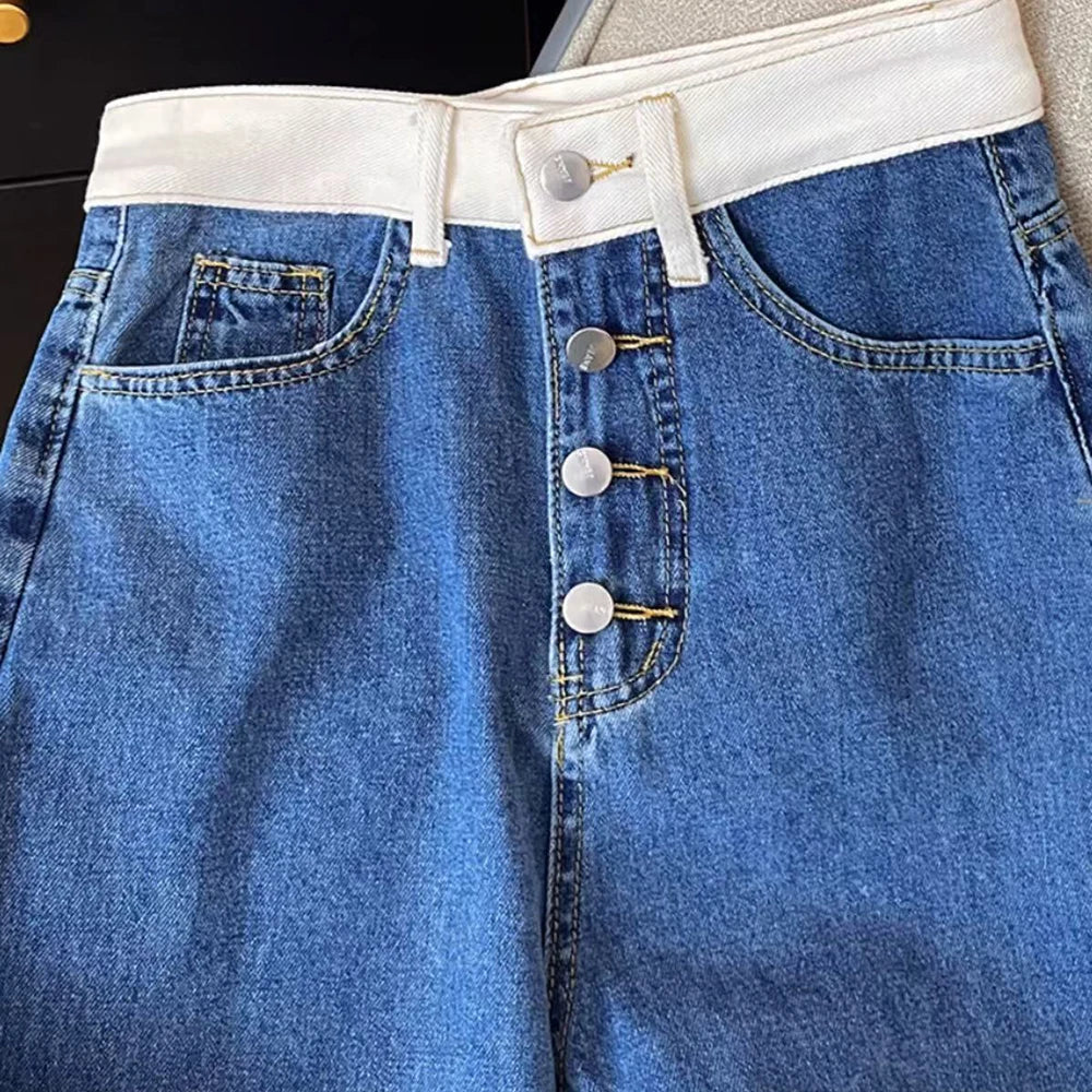 Oversized Women Blue Denim Pants