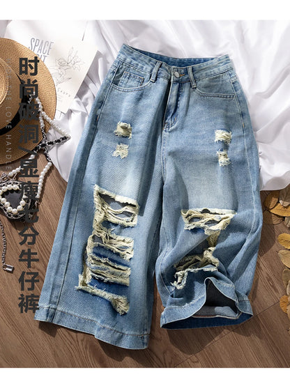 Ripped Holes Denim Shorts for Women