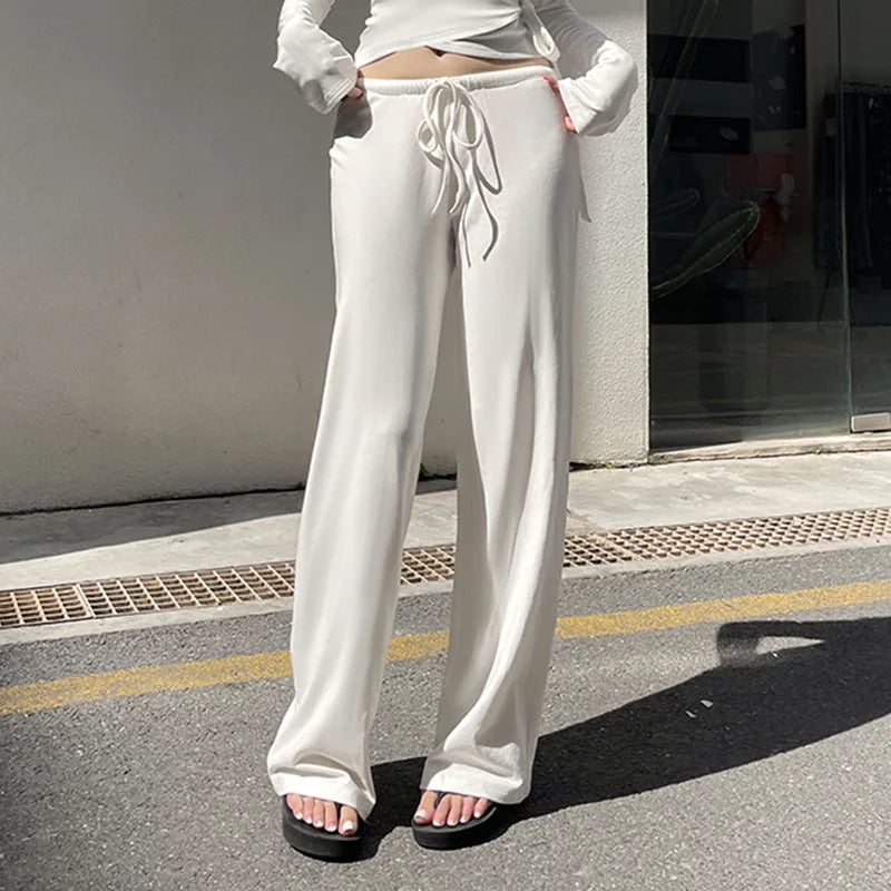 Drawstring High Waist Trousers Set