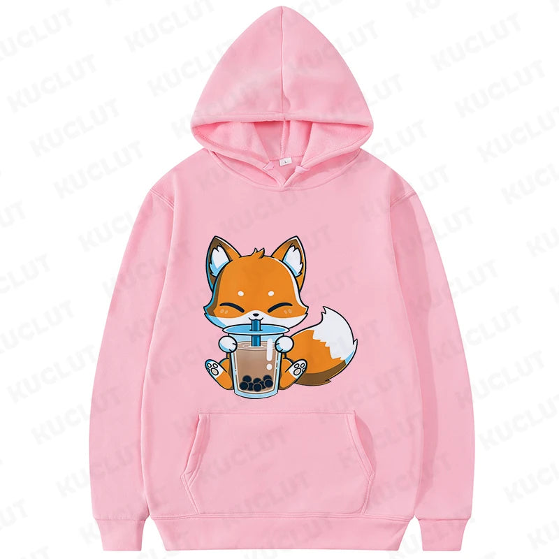 Boba Fox Drinking Print Women Hoodies