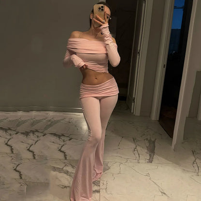 Fold Over Flare Pants 2 Piece Set