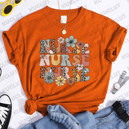 Nurse Shirt RN Wildflowers Vintage Short Sleeve