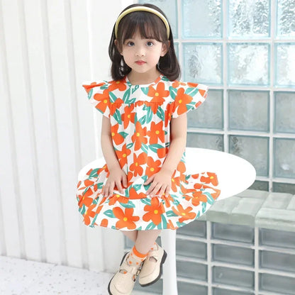 100% Cotton Summer Dress for Girls – Heart Print Sleeveless Princess Outfit