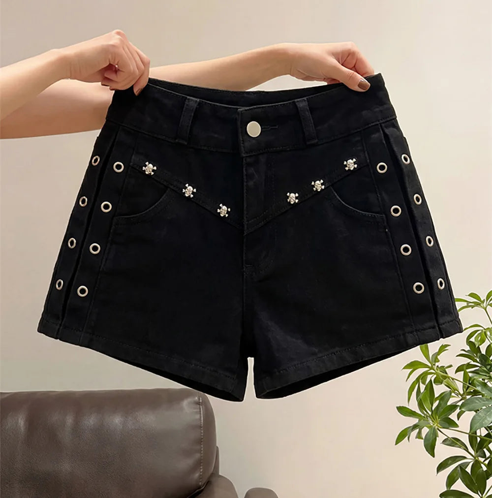 Black High Waist Denim Shorts