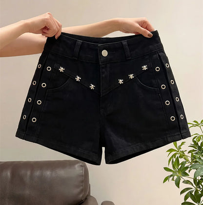Black High Waist Denim Shorts
