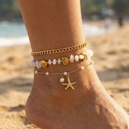 Bohemia Multilayer Rice Bead Anklet Set