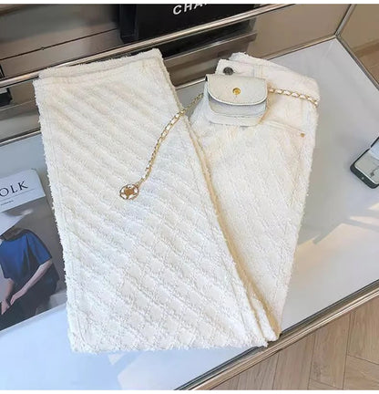 White Plaid Straight Loose Pants