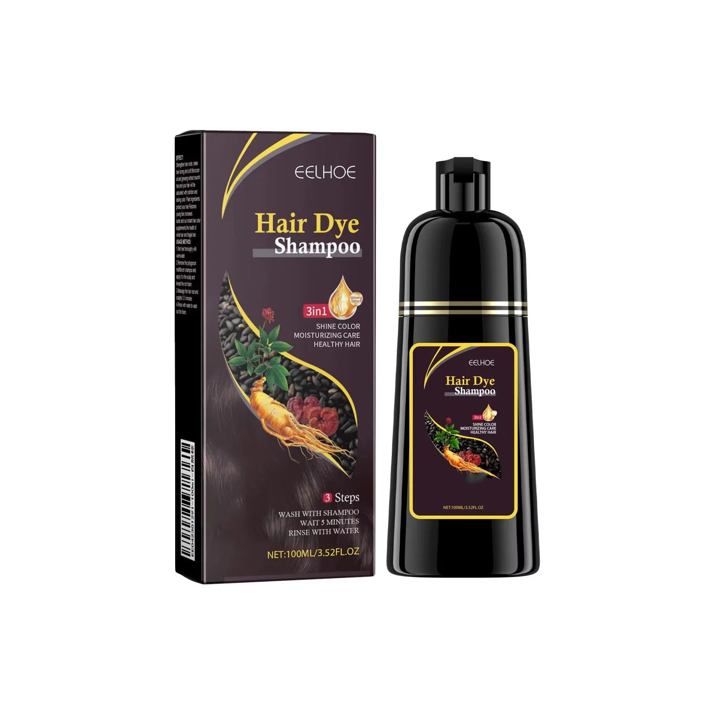 500ml Natural Herbal Hair Dye Shampoo 3 in 1 Change Hair Color Gray Hair to Dark Brown Black Deep Nourishing Fashion Hair Care