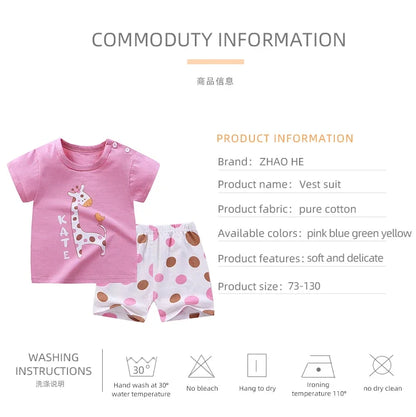 2PCS 100% Cotton Summer T-Shirt and Shorts Set for Toddlers