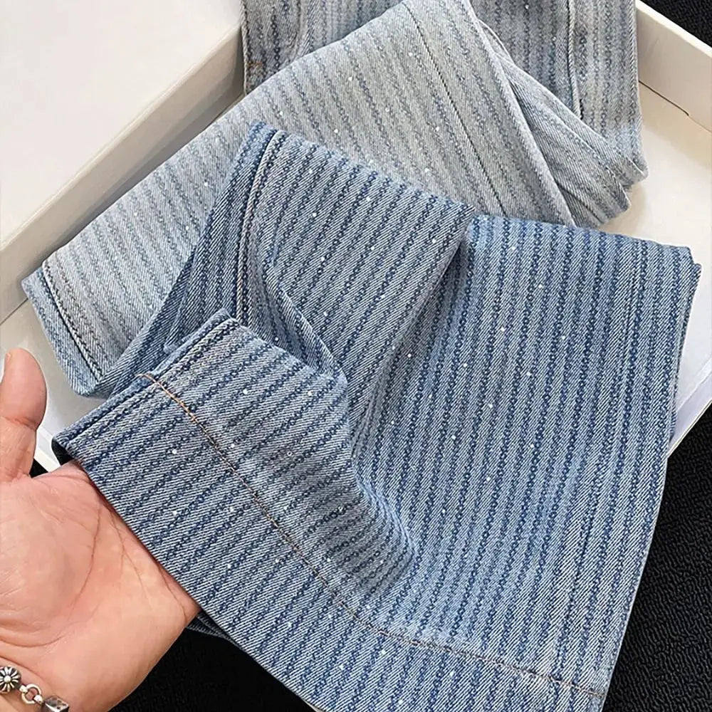 Shiny Rivet Wide Leg Jeans