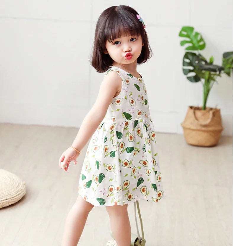 Summer Girls’ Floral Princess Dress – Sleeveless Cotton & Polyester Blend
