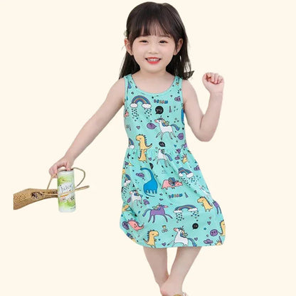 Cute Summer Cartoon Print Dress for Girls – Sleeveless A-Line Princess Outfit