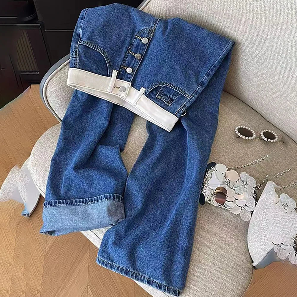 Oversized Women Blue Denim Pants