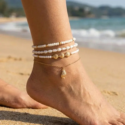 Bohemia Multilayer Rice Bead Anklet Set